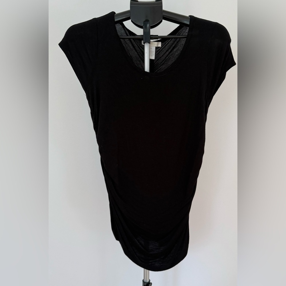 Design History Black Cap Sleeve Ruched T-Shirt | Size Medium | Flattering Fit